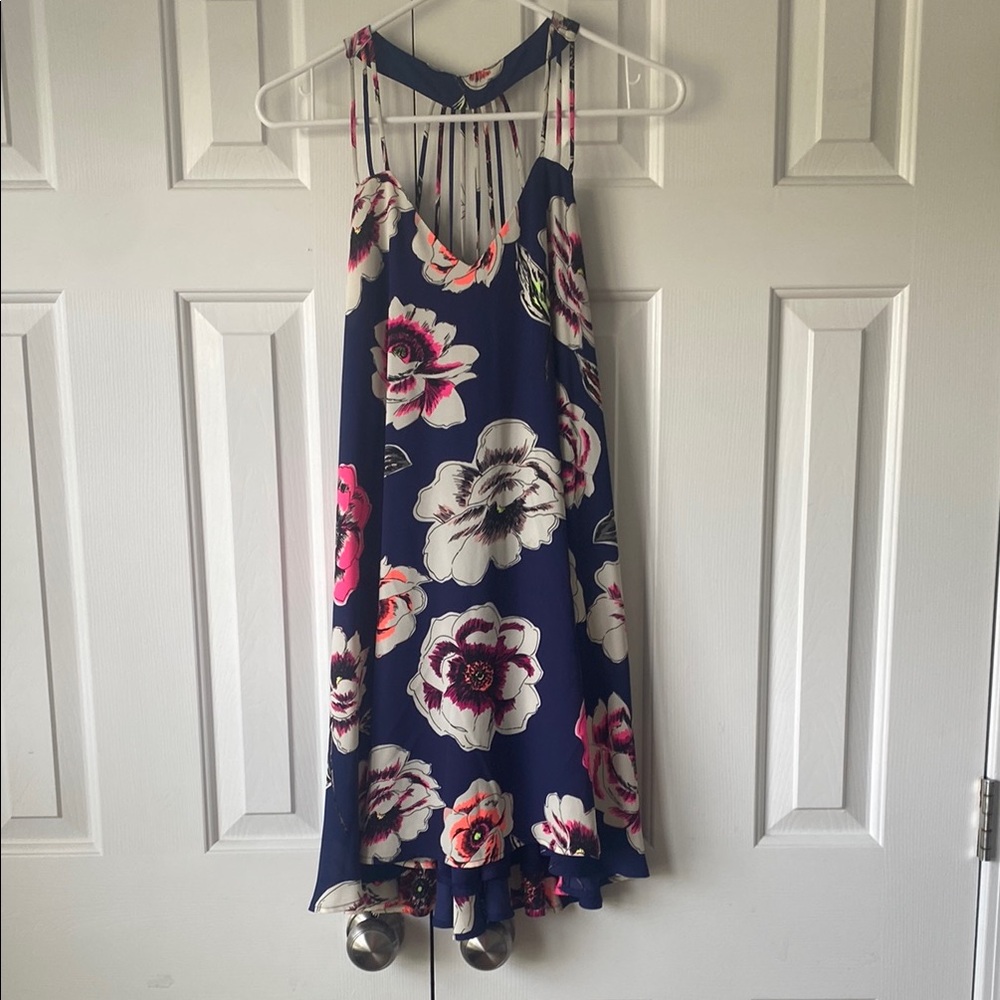 Express Floral Strappy Mini Dress in Navy and Pink size XS